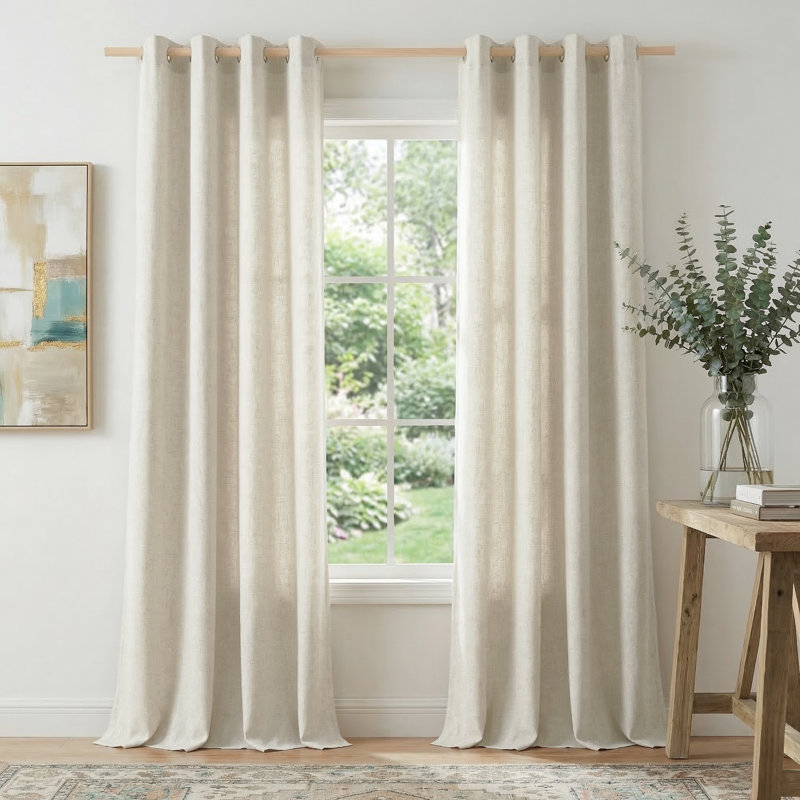 Ensemble de 2 rideaux en lin lin avec œillets obscurcissant pour salon et chambre à coucher, ensemble de 2, Naturel