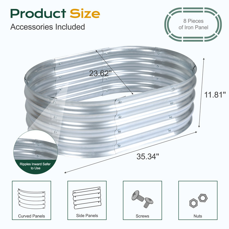 Galvanized Raised Garden Bed Silver, 11.81" H x 35.34" W x 23.62" D