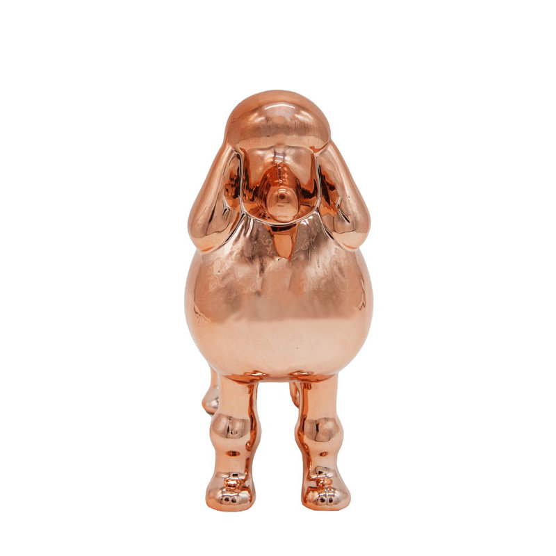 Figurine Rideau, Or rose métallique, H 10 po x l 8,74 po x P 4,13 po, Caniche