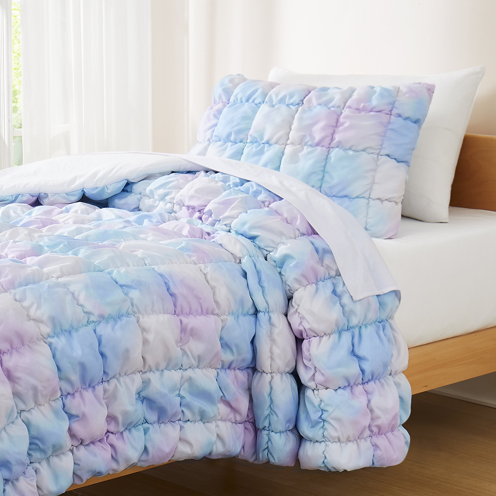 Puff Comforter Set, Twin XL Comforter + 1 Standard Sham, Rainbow