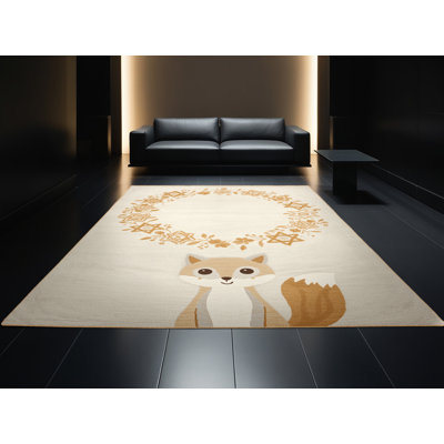 Tapis abstrait moderne et contemporain lavable à la machine Hanoukka de Dreshertown - reliure brun clair