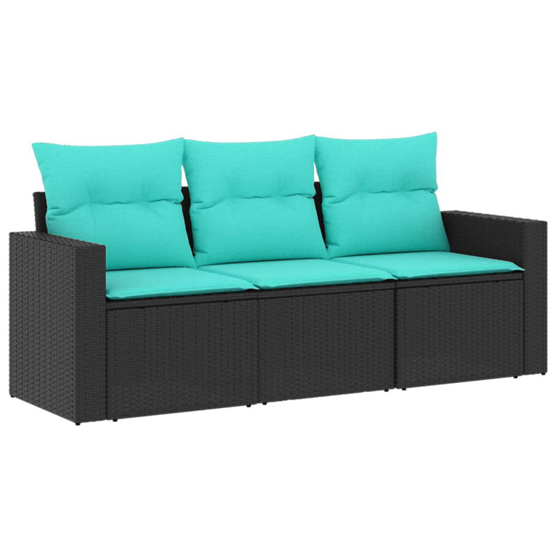 Ensemble de canapé de jardin en rotin PE noir avec accoudoirs réglables 3 pièces, Sarcelle, Noir