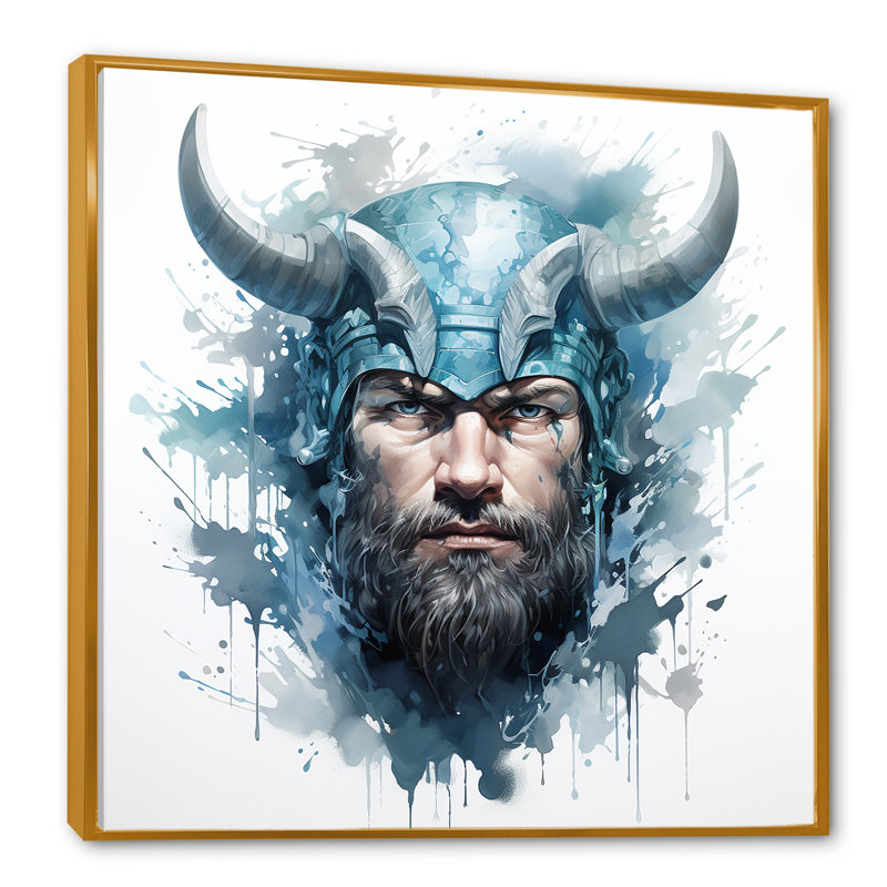«Blue Saga Of Viking Legends I», art mural Classics, Cadre flottant doré, 16" H x 16" W