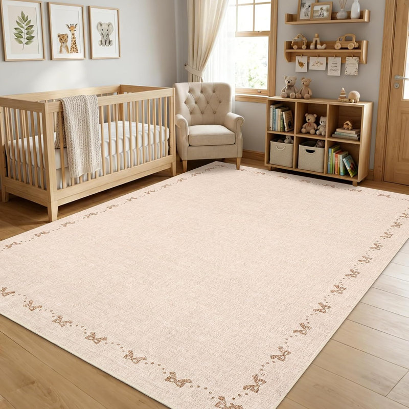 Tapis lavable Modern Bow pour salon, chambre à coucher et couloir, 4*6ft(Beige)