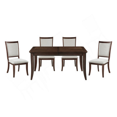 Table de salle à manger formelle traditionnelle 5 pièces et chaises avec finition séparée en cerisier et meubles en bois de noyer foncé