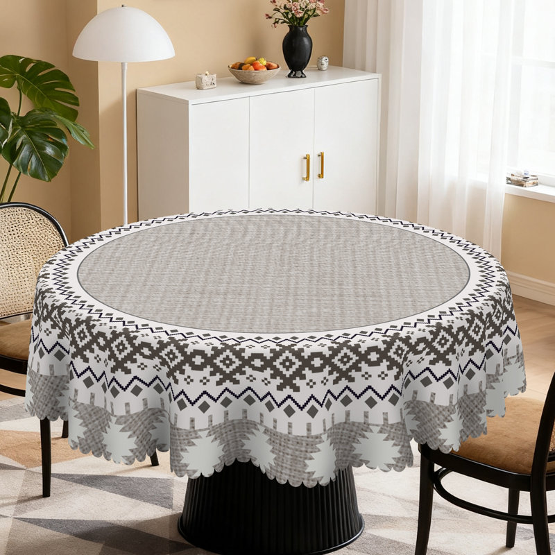 Geometric-patterned Tablecloth, Minimalist Gray Diamond Pattern, Round, Machine-Washable Tablecloth, Perfect for Indoor Dining and Family Gatherings