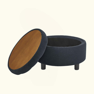 Round Storage Ottoman with Tray, ModernTufted Fabric Circle Coffee Table with Storage, Upholstered  Ottoman with Removable Top for Living Room, Bedroo