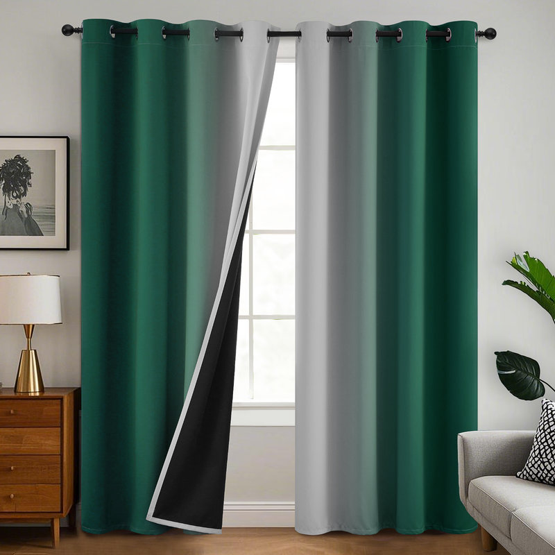 Ombre 100% Blackout Curtain-Room Darkening Grommet Drapes for Bedroom&Living Room, 52" W x 84" L, Dark Green