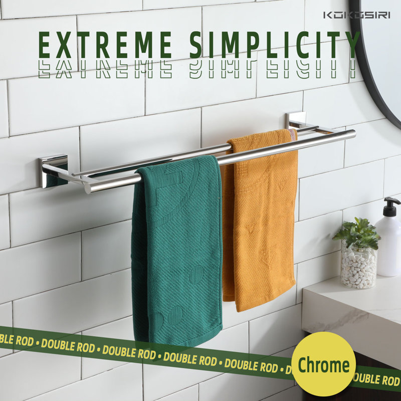 Double barre à serviettes murale 24 po, Chrome poli