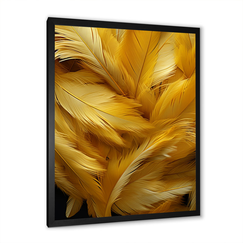 «Golden Feather Grin» sur toile, H 20 po x l 12 po x P 1 po, Cadre simple noir