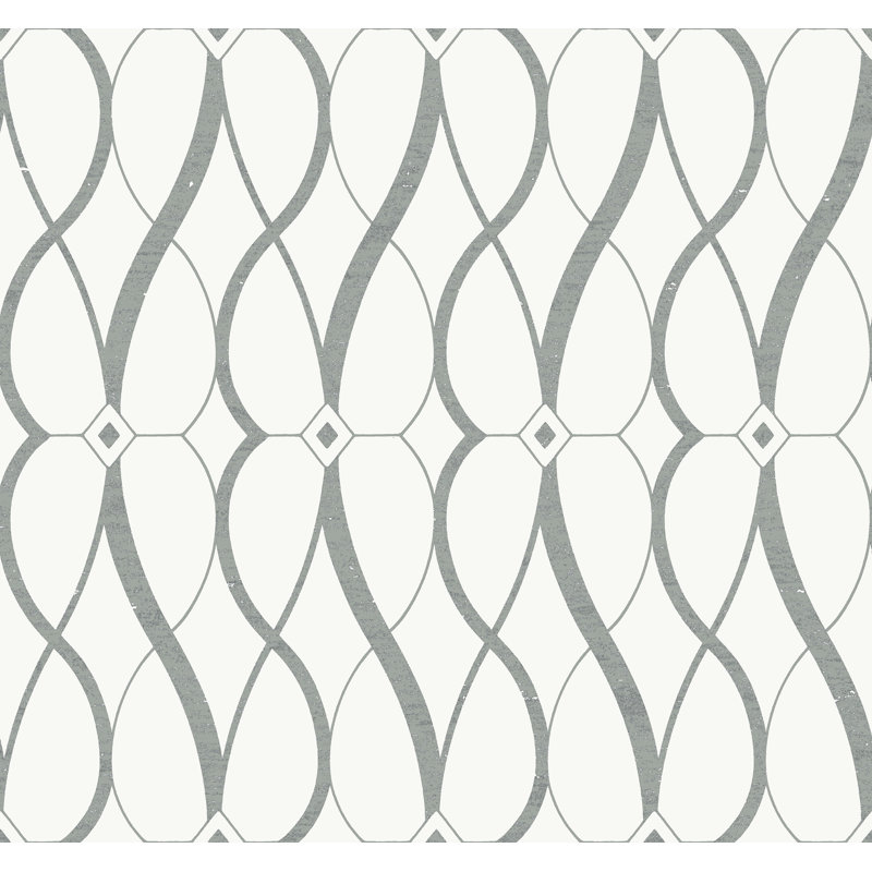Graceful Geo Geometric Metallic Wallpaper Roll, White/Silver