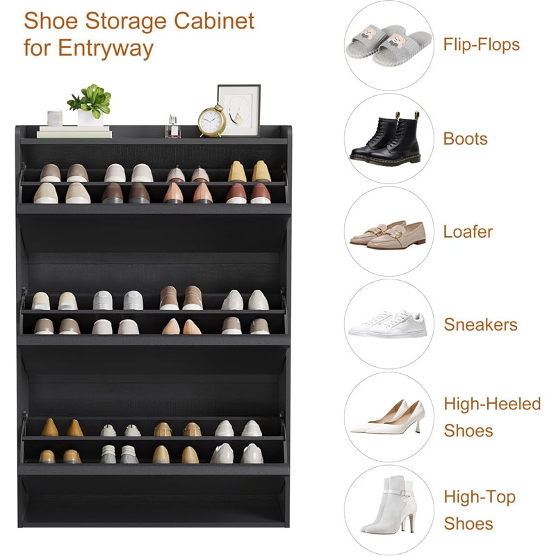 Range-chaussures en bois avec 3 tiroirs rabattables - Conception compacte, tablette réglable et amovible