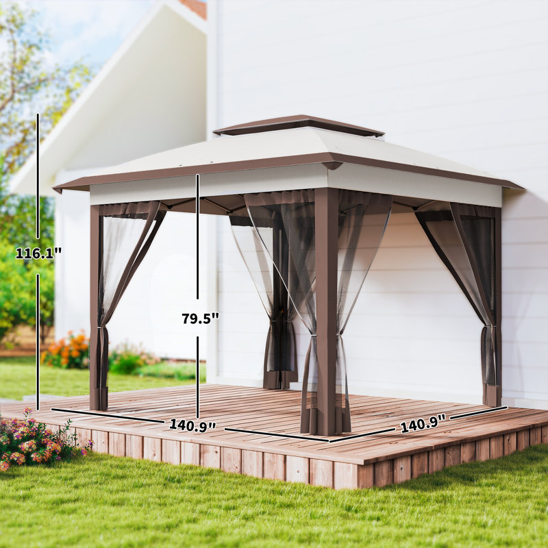 Auvent 12 pi x 12 pi avec filet en filet, beige, Beige, Beige
