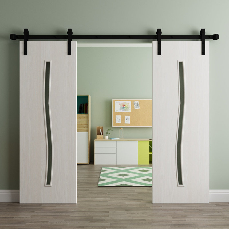 Porte de grange double moderne - ESSENTIEL 8002 - Ensemble de rail de 13 pi - Portes intérieures à panneau plein