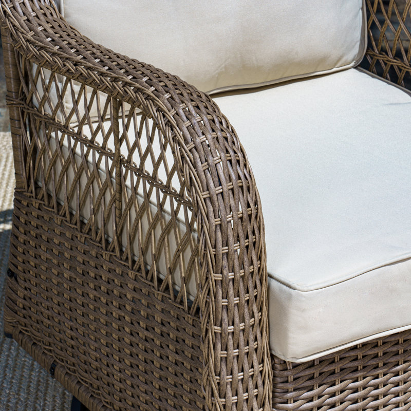 Rio Vista Beige Cushioned Brown Wicker Outdoor Glider Chair Set