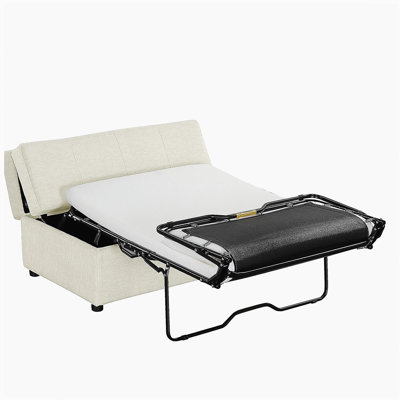 Lit simple escamotable avec repose-pieds et matelas, lit d'invité convertible, blanc
