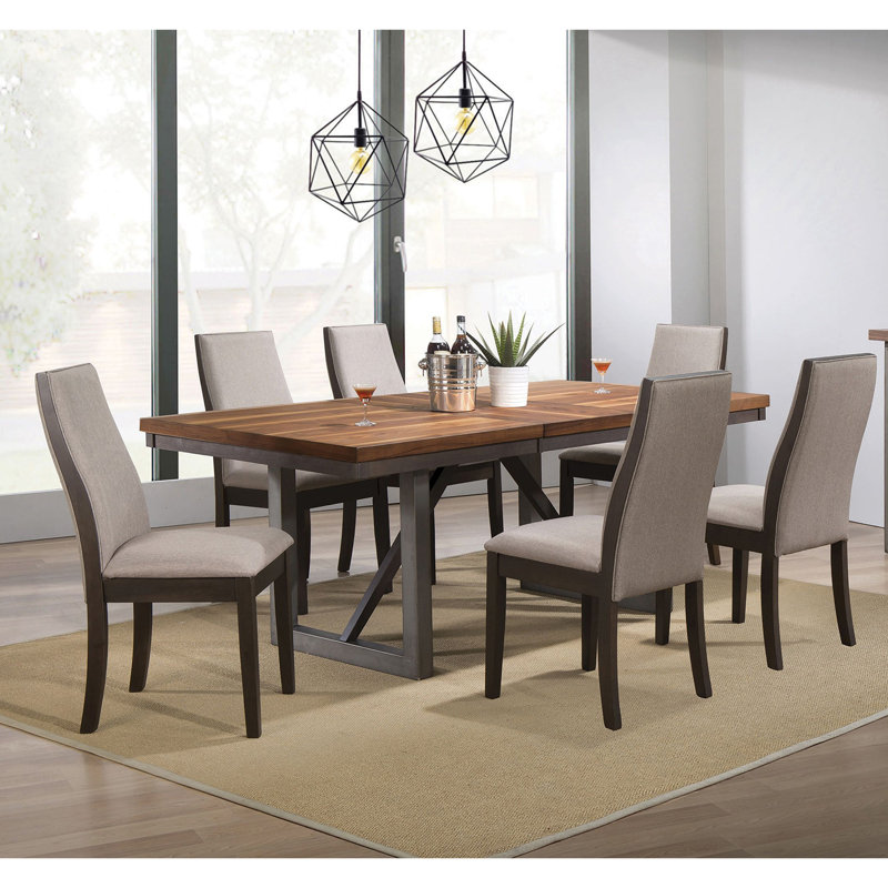Ensemble de salle à manger rectangulaire L 76,85 po x l 40,65 po, 7 pièces : table, 6 chaises, Gris clair / noir