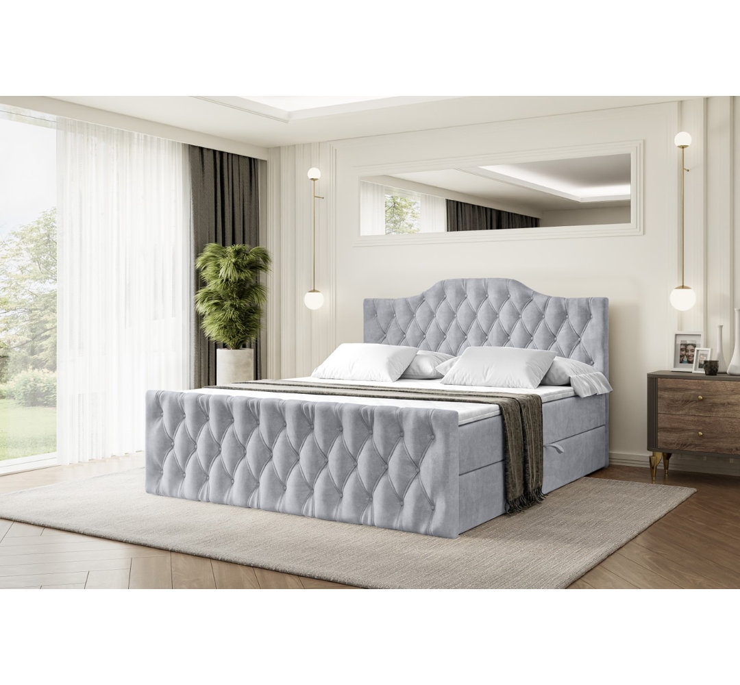 Boxspringbett mit Bettkasten und Topper