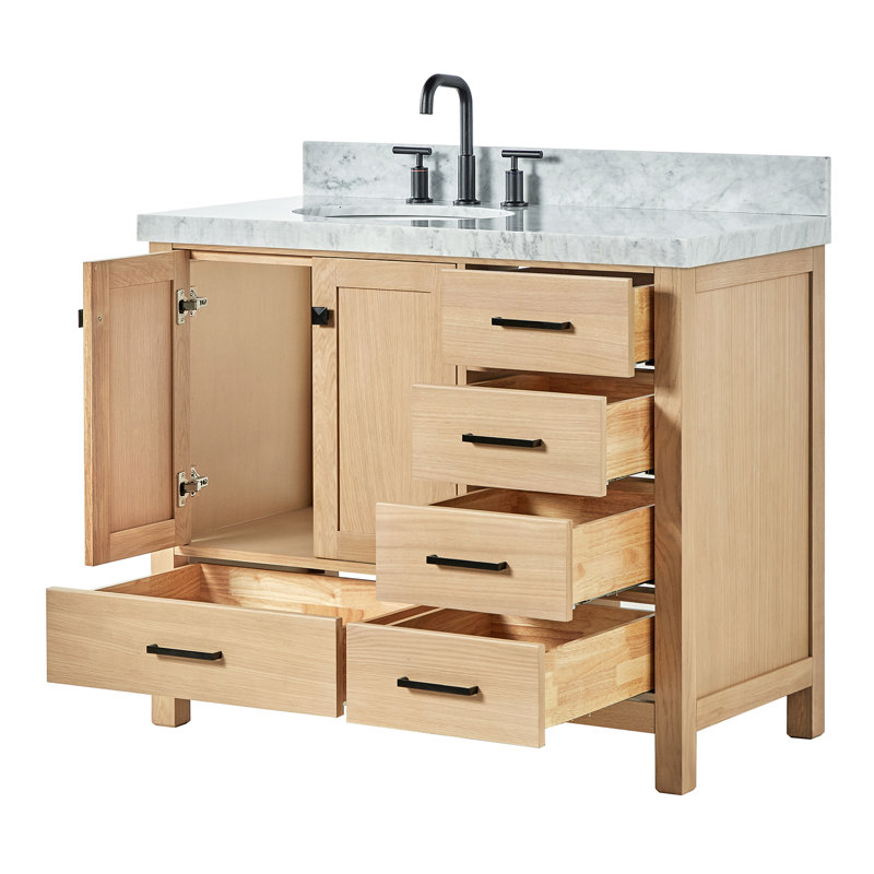 Cambridge Single Bathroom Vanity with Carrara Marble Top, Oak