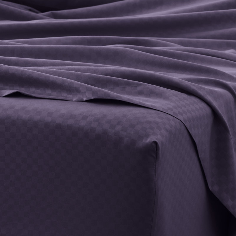 Becky Cameron Checkered Embossed Bed Sheet Set, Purple, Cal.King Sheet Set+1Fitted Sheet+2Pillowcase