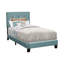 Lit simple à profil bas Foxa, tête de lit capitonnée à boutons, boucle bleu clair-117056083-117056082