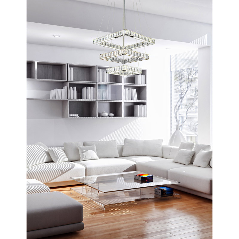 Lustre moderne en chrome à 3 niveaux de 21 po x 21 po - DEL intégrée - Hauteur de suspension réglable - Idéal pour le vestibule, l'escalier et la salle à manger