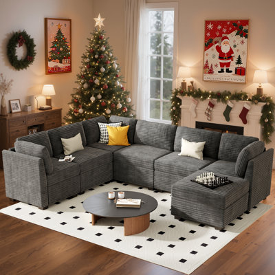 Barry 7-Piece Modern Modular Sectional Sofa with Deep Seating,Sofa Chaise with Flexible U-Shaped or L-Shaped Configurations,Plush Corduroy Sofa for Free Combination