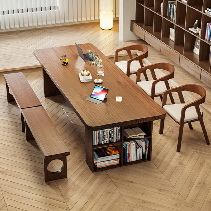 Nut-brown Rectangular Solid Wood Executive Desk, 29.53"H*62.99"W*31.5"D