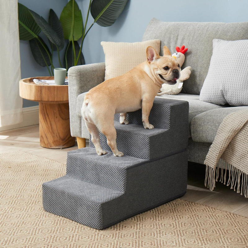 Escalier pour animal 3 marches Emalee, Gris, Petit (H 18 po x l 15 po x P 24 po)