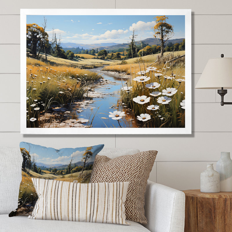 «Meadow Whispers», impression pastorale sur toile, H 30 po x l 40 po, Cadre photo blanc