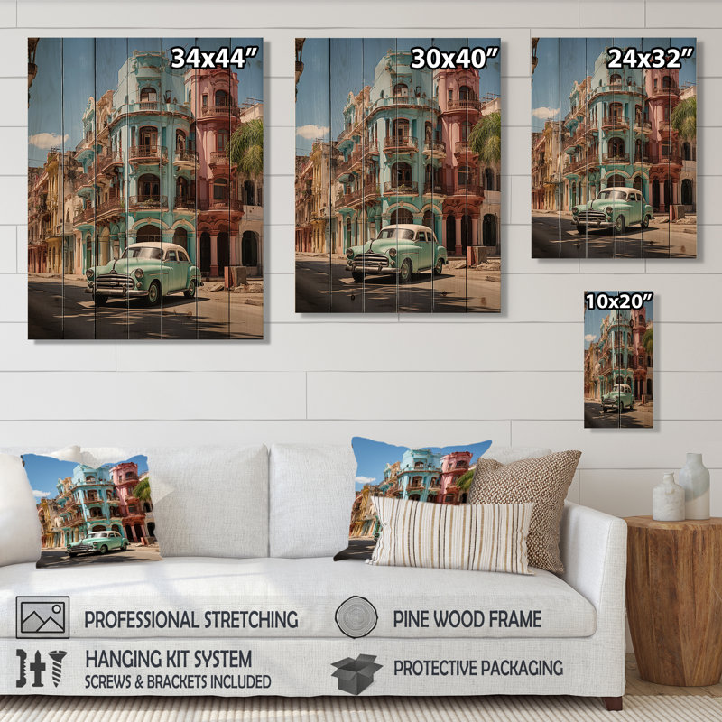 «Cuba Havana», architecture sur bois, H 40 po x l 30 po x P 0,78 po