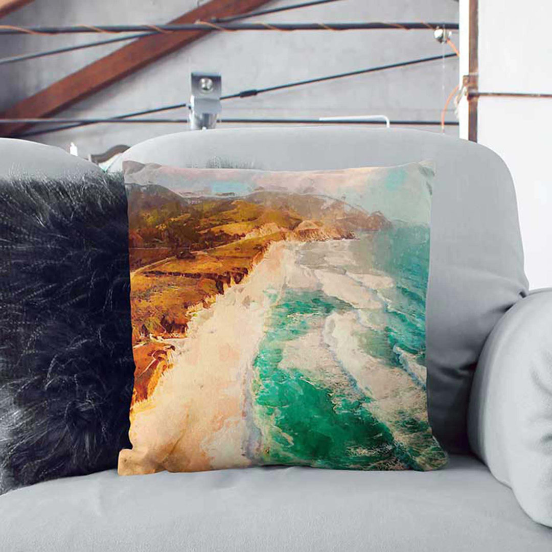 Coastline in California in Abstract Cushion with Filling