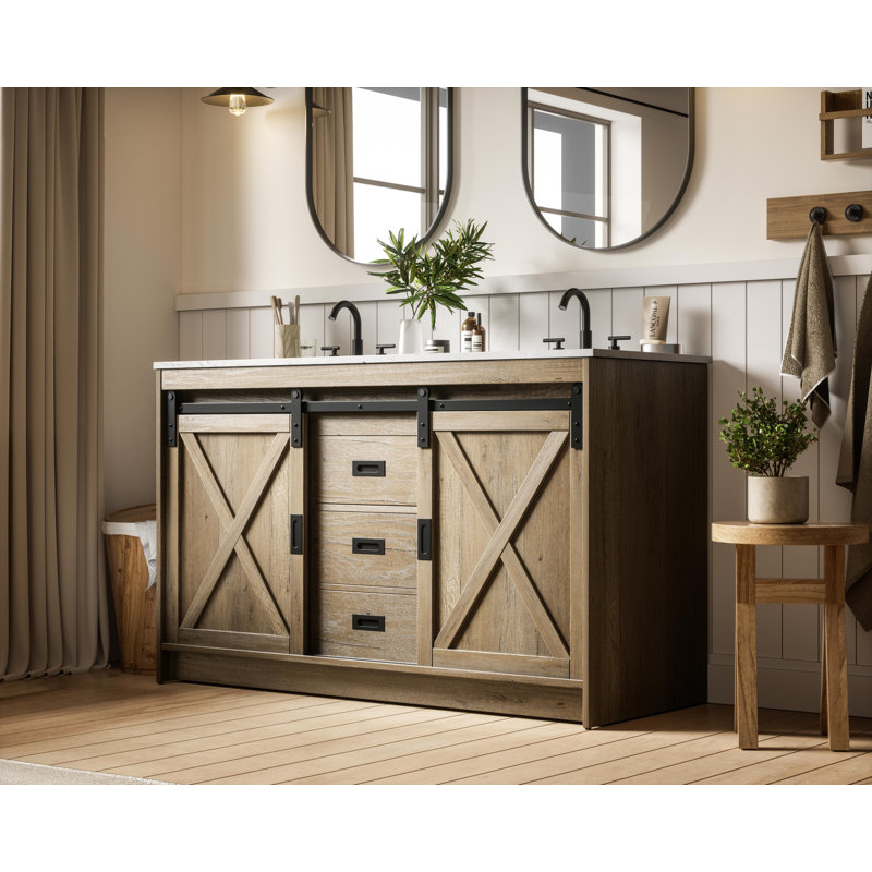 Meuble-lavabo double Boden, Chêne naturel
