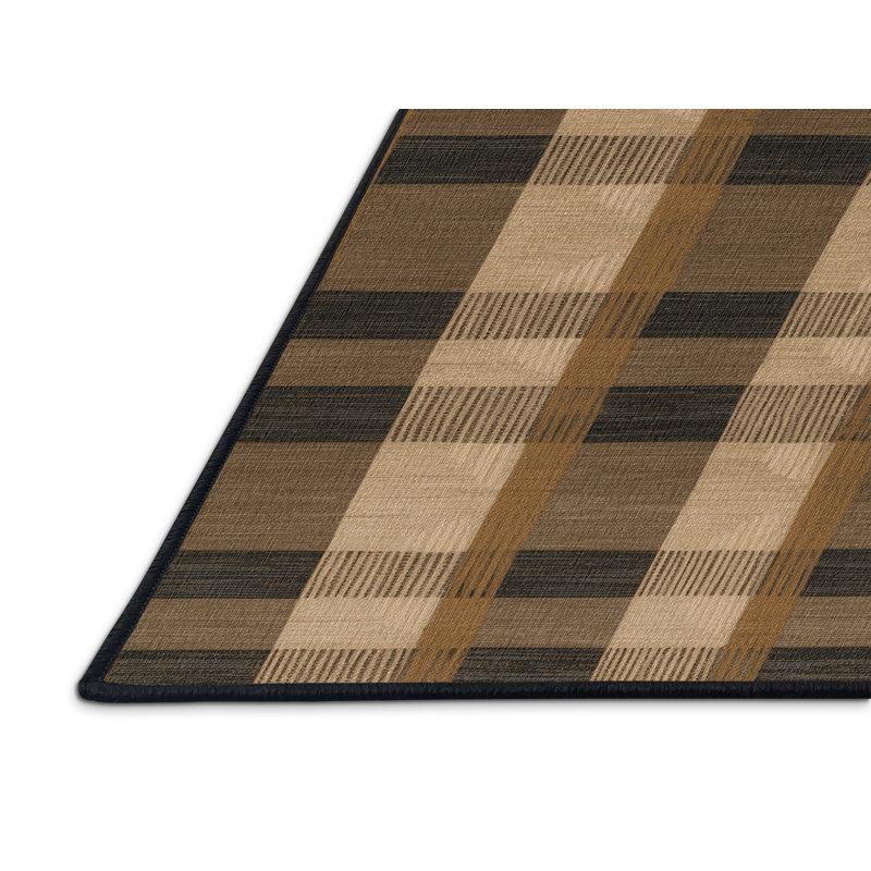 Tapis brun à carreaux lavable à la machine, Rectangle 2 pi x 3 pi