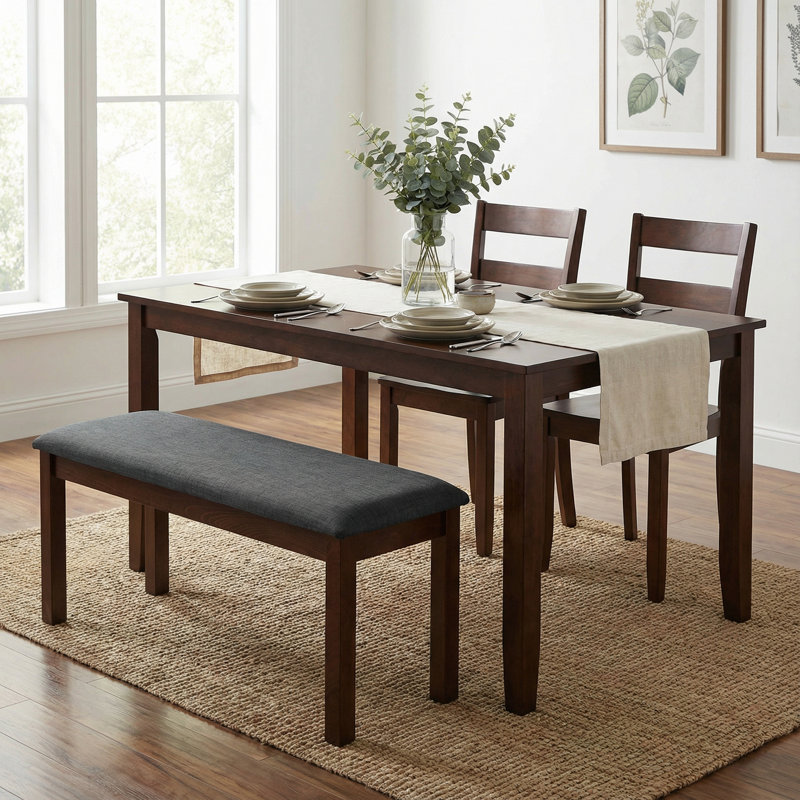 Rosco Dining Bench in Charcoal Fabric, Walnut Finish 40"