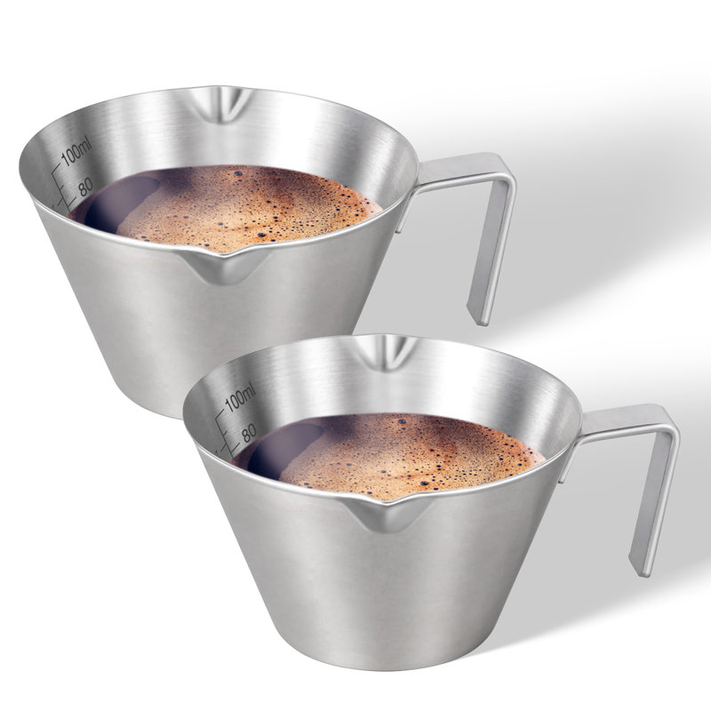 YARRAMATE, tasse à espresso à double bec en acier inoxydable 3,4 oz / 100 ml, tasse à mesurer en métal avec double échelle (2 pièces)