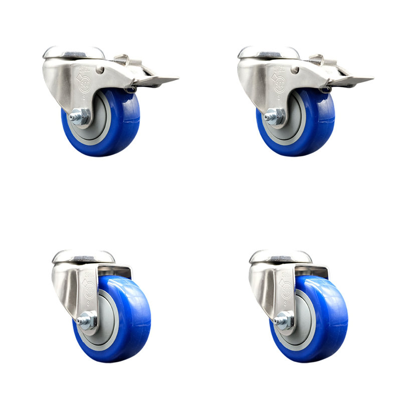 Roulettes pivotantes, Bleu, H 3 po x l 3 po