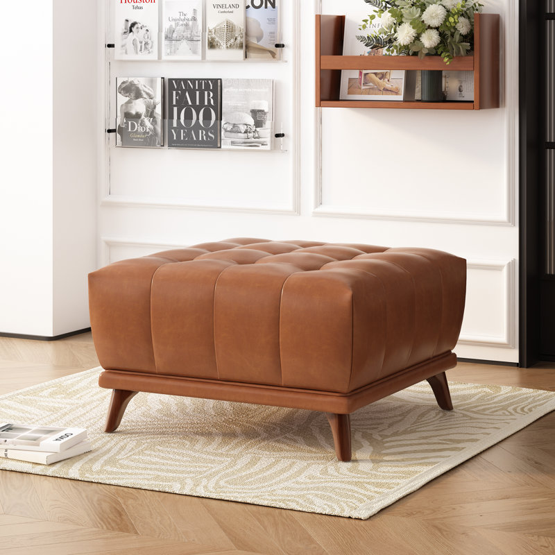 Cutts Tufted Ottoman With Rubberwood Legs
