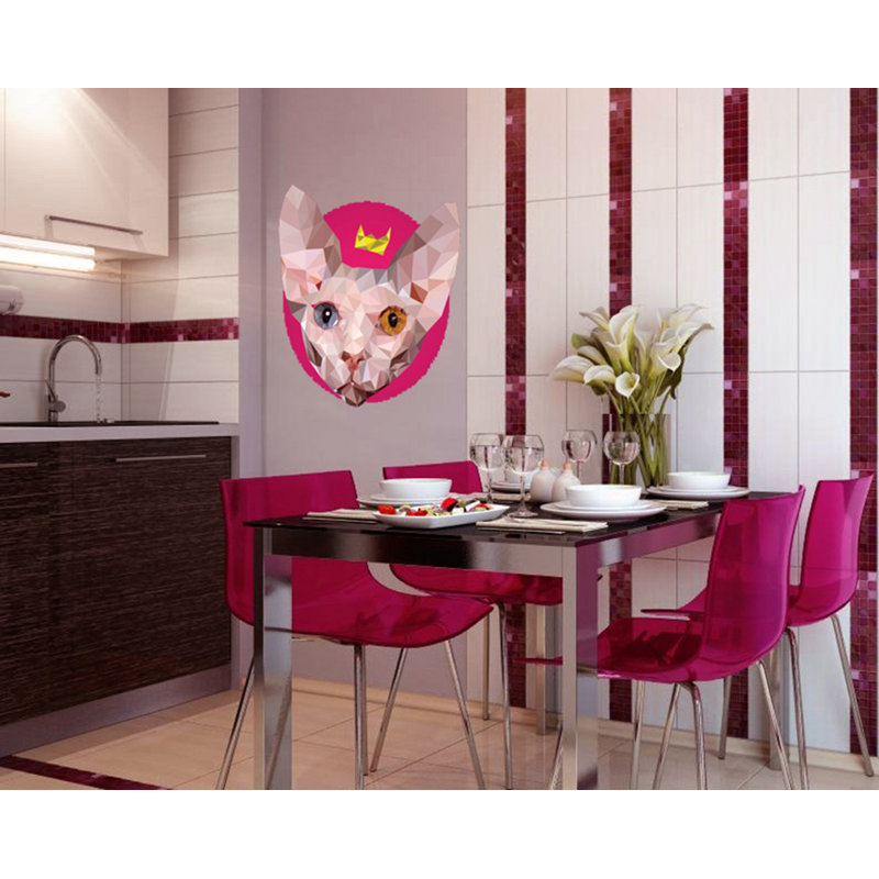 Décalcomanie murale polygonal Sphinx chat, H 33 po x l 33 po