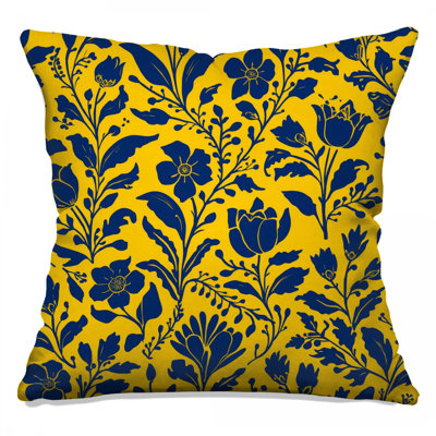 Yellow Blue Floral Pattern Double Sided Throw Pillows