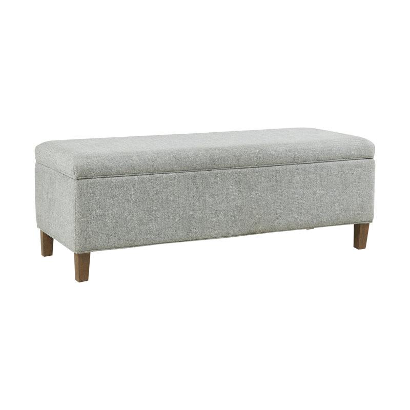 Soft Blue 48" Upholstered Storage Bench with Wood Legs
