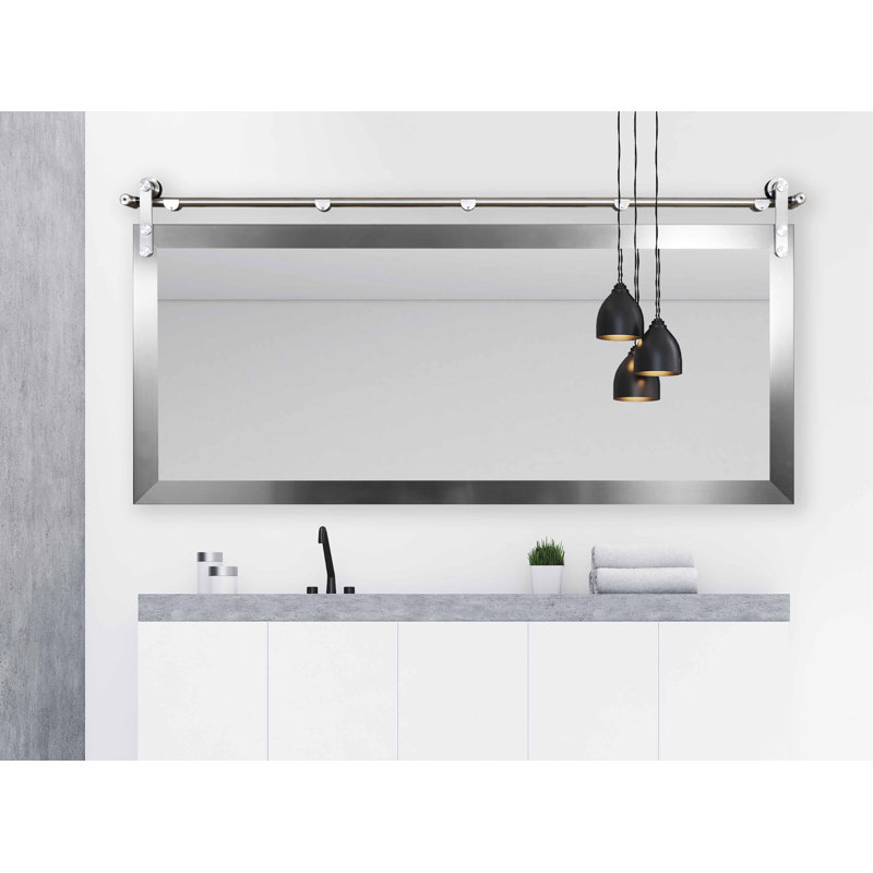 Singapore Engineered Wood Flat Mirror, Brushed Nickel/Silver, 30" x 53"