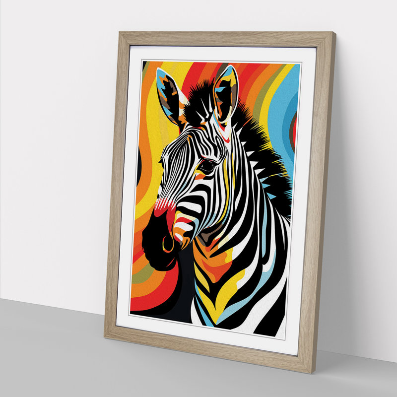 Zebra Art Deco - Single Picture Frame Print on Wood, 34cm H x 25cm W x 2cm D, Oak
