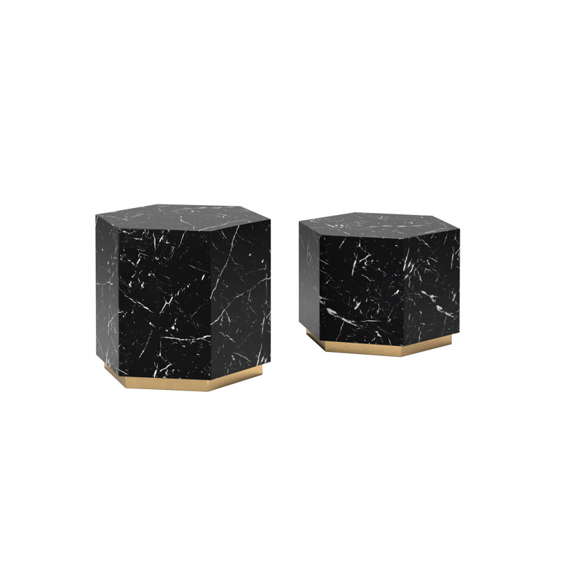 Roman 2 - Piece Marble Top Living Room Table Set, Black