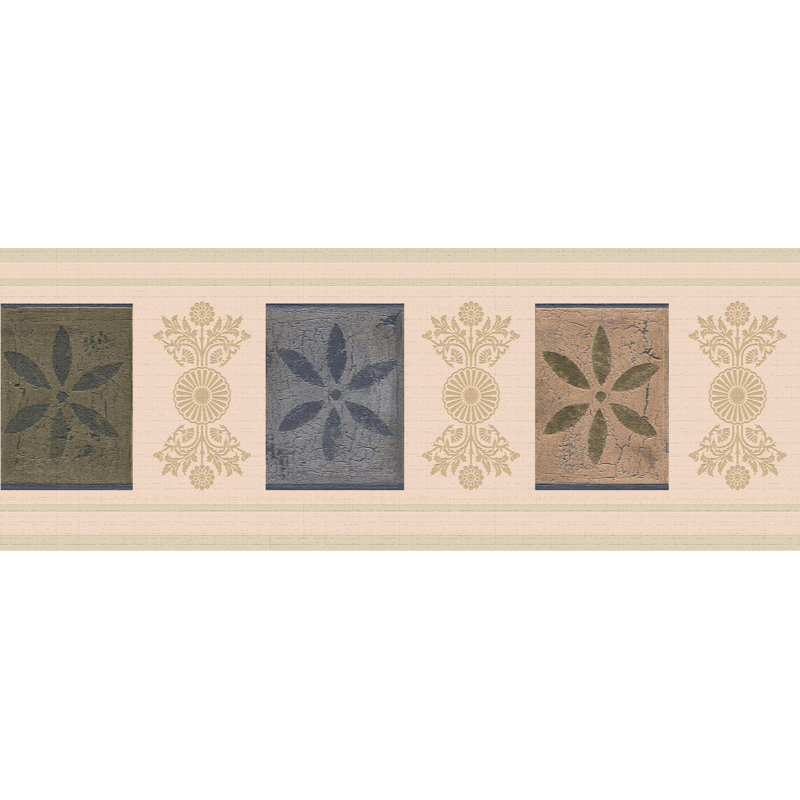 Green Blue Beige Flowers Peel And Stick 15' L X 7'' W Wallpaper Border