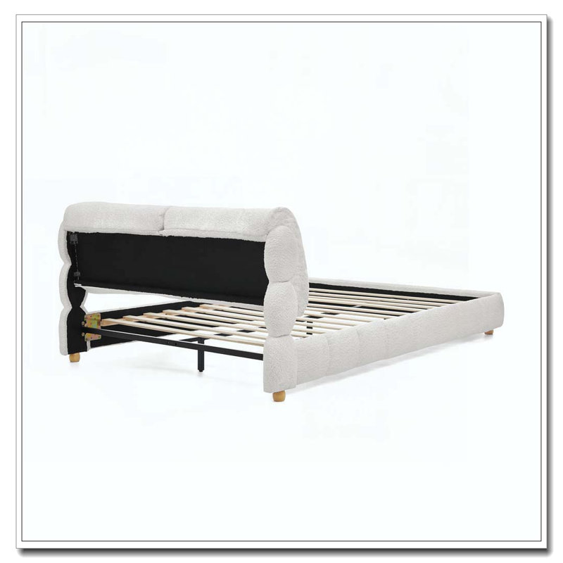 Lit plateforme en tissu crème de style bouclé, Grand lit
