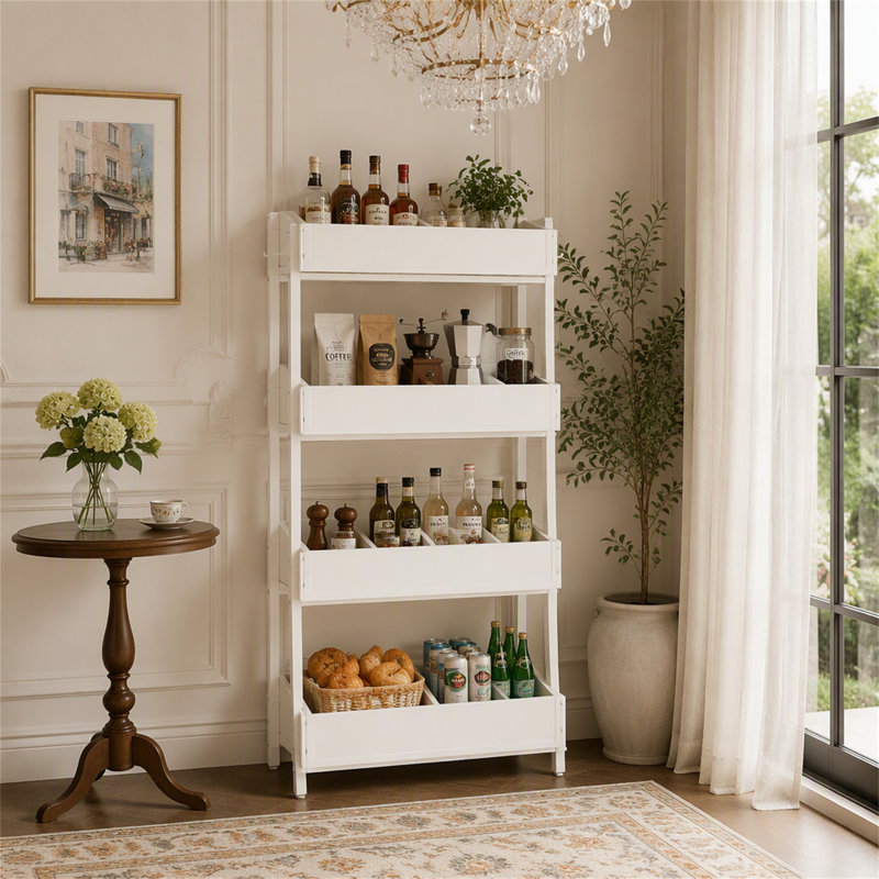 Support de rangement en bois pour légumes et fruits, organisateur de rangement à 4 niveaux, White