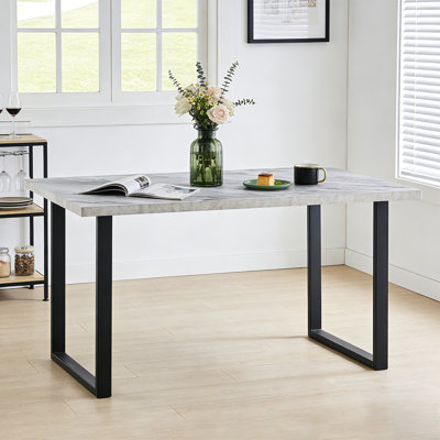 Modern 150cm Rectangular Sturdy Dining Table with 3.6cm Tabletop and 6cm Thick Pedestal