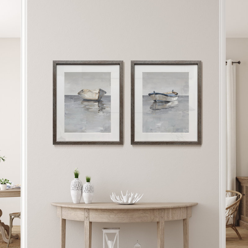 « Boat on the horizon I », ensemble de 2 reproductions d’art encadrées sur papier
