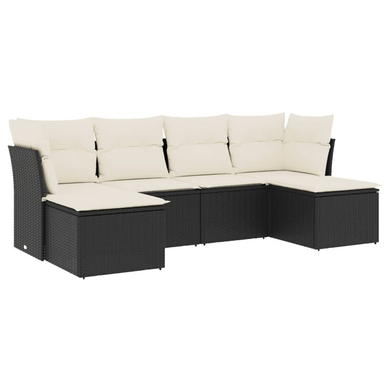 Vidaxl Garden Sofa Set Black PE Rattan 6 Piece Durable Garden Sofa Set